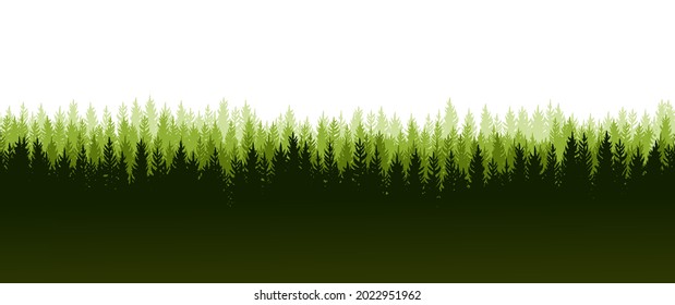 Pine forest. Silhouettes of coniferous trees. Wild landscape horizontally. Nice panoramic view. Beautifully illustration isolated on white background. vector