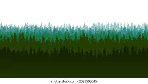 Pine forest. Silhouettes of coniferous trees. Wild landscape horizontally. Nice panoramic view. Beautifully illustration isolated on white background. vector