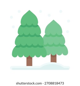 Pine Forest Snow Landscape Flat Style Icon,