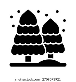 Pine Forest Snow Landscape Glyph Style Icon,