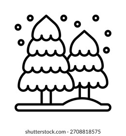 Pine Forest Snow Landscape Lineal Style Icon,