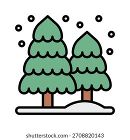 Pine Forest Snow Landscape Lineal Colour Style Icon,