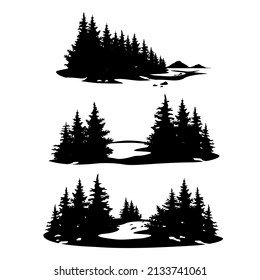 The pine forest and snow are used to illustrate stories about the cold weather set icons vector.