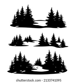 The pine forest and snow are used to illustrate stories about the cold weather set icons vector.