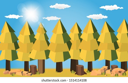 Pine forest summer concept sunny day sunrise landscape nature background vector design