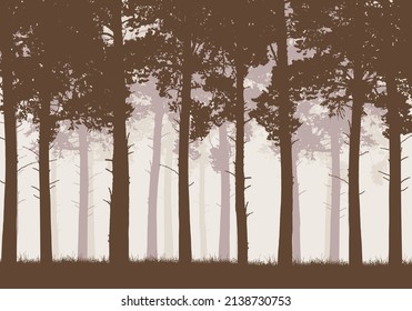 Bosque de pino con colores retro de ilustración arbórea - vector