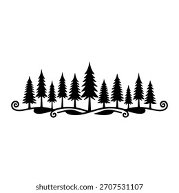pine forest trees silhouette landscape decorative element