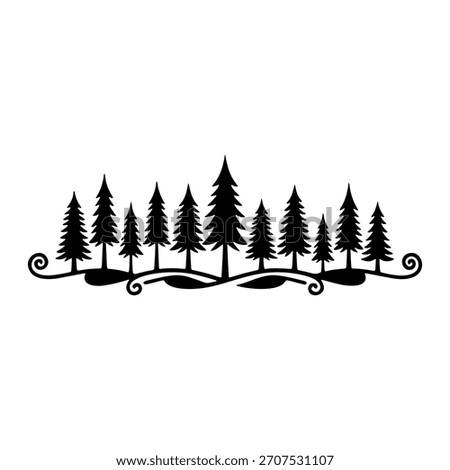 pine forest trees silhouette landscape decorative element