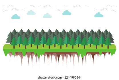 Pine forest in tropical island. flat design