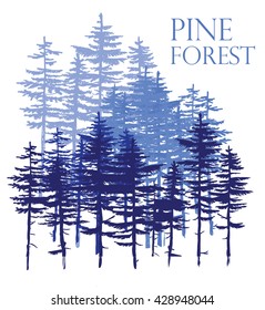 Pine forest. Vector freehand drawing . Sketch on a white background .