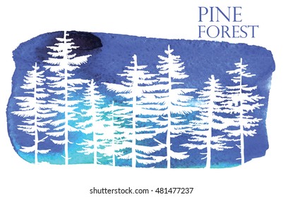 Pine forest. Vector freehand drawing . Sketch on a white background .