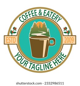 Pine fresh mountain coffee. A simple logo for your coffee shop, fresh pine trees and native mountain coffee beans make a very different coffee taste.
