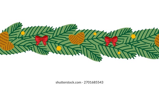 Pine Garland and Cones Seamless Border
