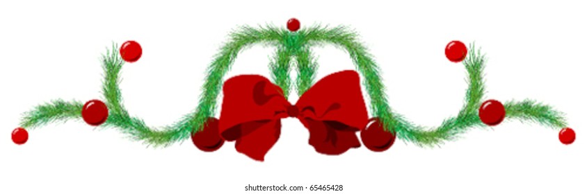 Pine garland with red bow and balls
