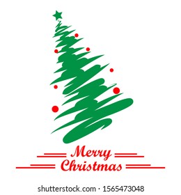 pine green tree christmas use line style scrible with lettering marry 