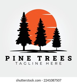 pine, pine growth,  evergreen, rustic, fir, cypress, cedar, pinus trees  logo vector illustration design, icon, template, background