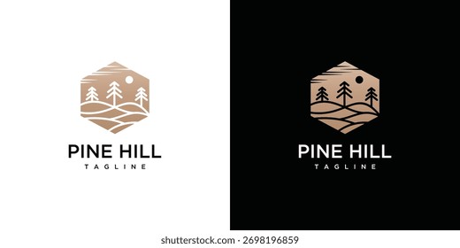 Pine Hill Logo Design-Vorlage. Einfache Pine Hill Logo Design-Symbol mit Linien gemacht