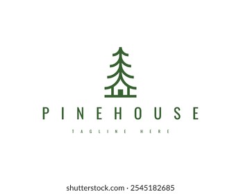 Diseño de logotipo de arte de línea de casa de pino