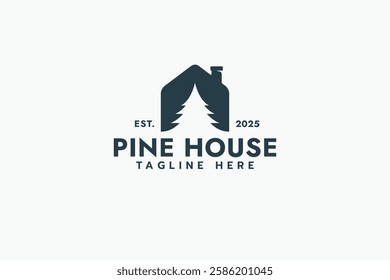 pine house logo with a combination of a house silhouette and a pine tree