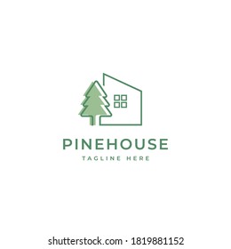 Pine house logo design illustration vector template 