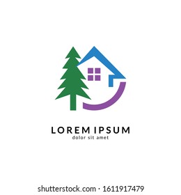 Pine house logo design for real estate and residential business, cabin logo template