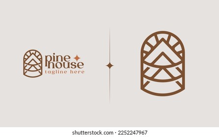 Pine House Logo Template. Universal creative premium symbol. Vector illustration. Creative Minimal design template. Symbol for Corporate Business Identity