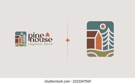 Plantilla De Logotipo De La Casa Del Pino. Símbolo universal creativo premium. Ilustración vectorial. Plantilla de diseño Mínimo Creativo. Símbolo de identidad empresarial