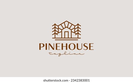 Pine House Monoline Logo Template. Universal creative premium symbol. Vector illustration. Creative Minimal design template. Symbol for Corporate Business Identity