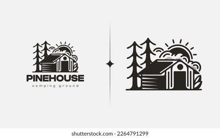 Pine House Monoline. Universal Creative Premium Symbol. Symbol für Vektorzeichen-Symbol-Logo-Vorlage. Vektorgrafik