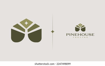 Plantilla de logotipo de Residencia Monoline de Pine House. Símbolo universal creativo premium. Ilustración del vector