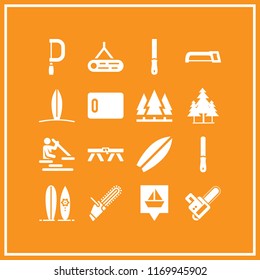 pine icon. 16 pine vector set. river walk, chainsaw, forest and kitchen board icons for web and design about pine theme