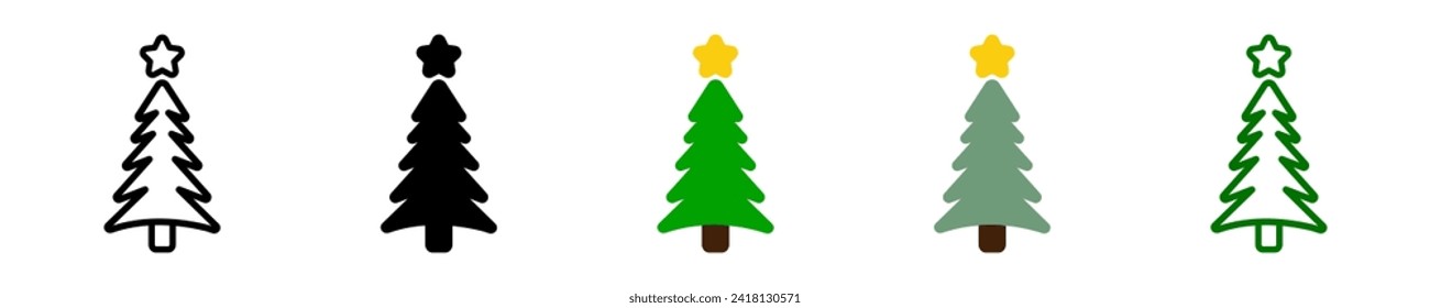 Pine-Symbol-Set. Tanne Baum, Vektorset. Weihnachtsbaumsymbol. Einziger Kiefernbild. Einfaches Baumsymbol im Vektordesign-Stil