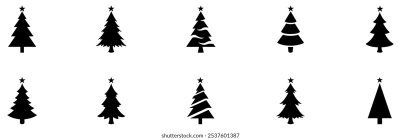 Conjunto de iconos de pino. Conjunto de Vector de abeto. Icono de árbol de Navidad. Ilustración vectorial. EPS 10