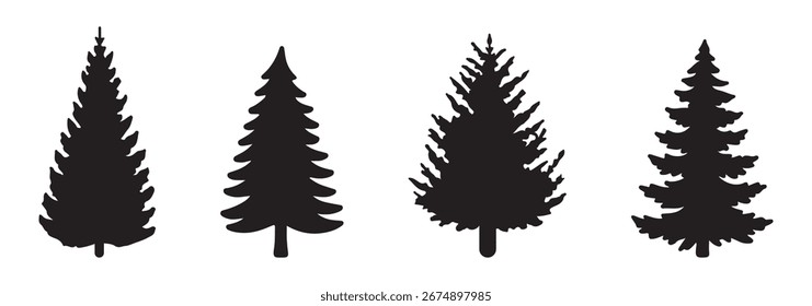 Conjunto de ícones de pinheiro. Conjunto de vetores de árvore de fogo. Ícone da árvore de Natal. Ilustração de vetor. EPS 10