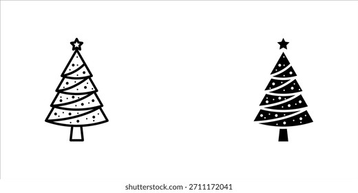 Conjunto de ícones de pinheiro. Conjunto de vetores de árvore de fogo. Ícone da árvore de Natal. Ilustração de vetor. EPS 10