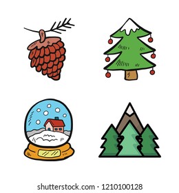 pine icon set. vector set about christmas tree, pine nut, forest and snow globe icons set.