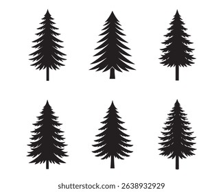 pine icon set vector silhouette illustration Fir tree vector set
