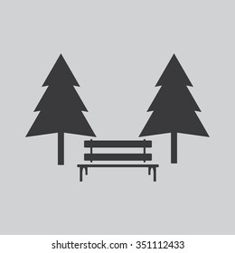 Pine icon . Vector illustration. Two pines with a bench