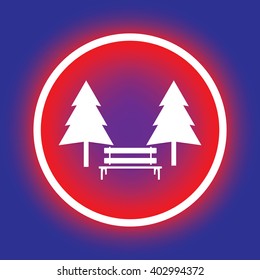 Pine icon . Vector illustration. Two pines with a bench