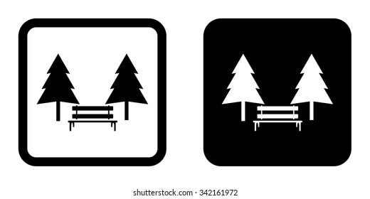 Pine icons . Vector illustration. Two pines with a bench