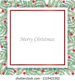 Pine leave and red berries background with text space for decoration on Christmas events.