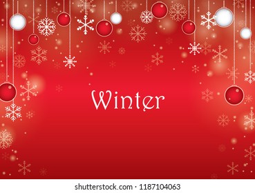 Pine leaves, Christmas ball and snowflake vector background for decoration on Christmas holiday event.