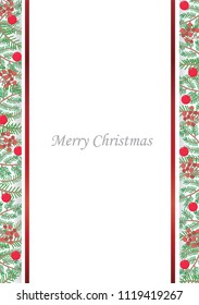Pine leaves, red berries  and red bow with text space vector background for decoration on Christmas holiday.