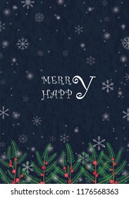 Pine leaves, red berries and snowflake vector background for Christmas festival and happy new year events.