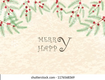 Pine leaves, red berries and snowflake vector background for Christmas festival and happy new year events.