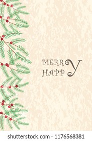 Pine leaves, red berries and snowflake vector background for Christmas festival and happy new year events.