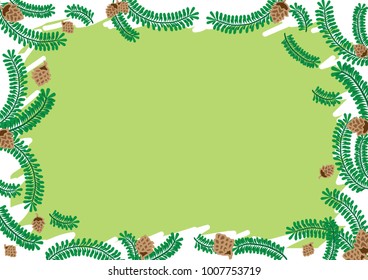 Pine leaves and seeds frame vector design.