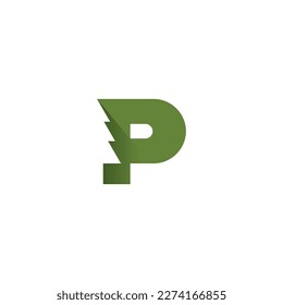 Logo de la letra pina P. Diseño de árbol de pino