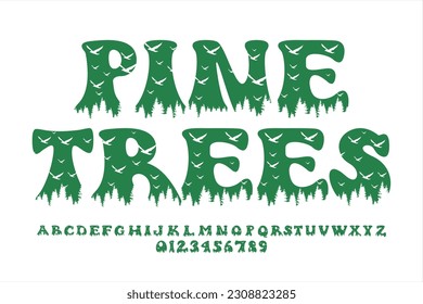 Pine letters. Pine tree decoration lettering