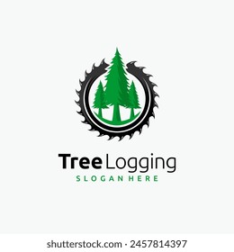Pine logging logo with saw concept